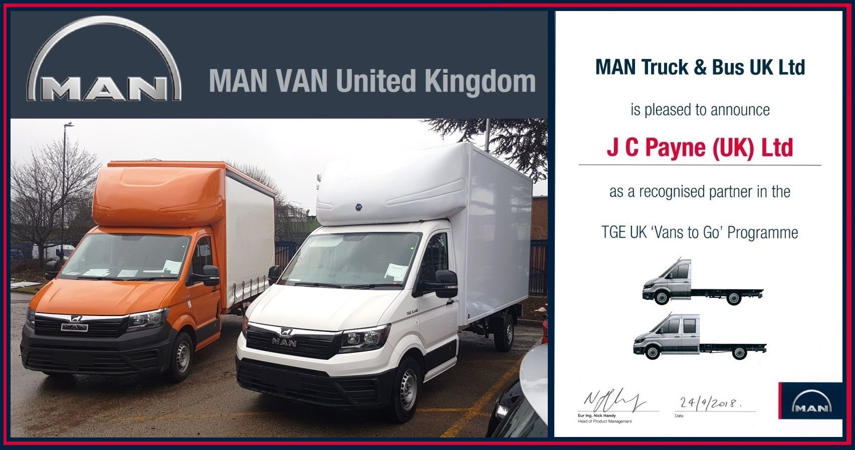 JC Payne announced as MAN TGE Vans to Go Recognised Partner